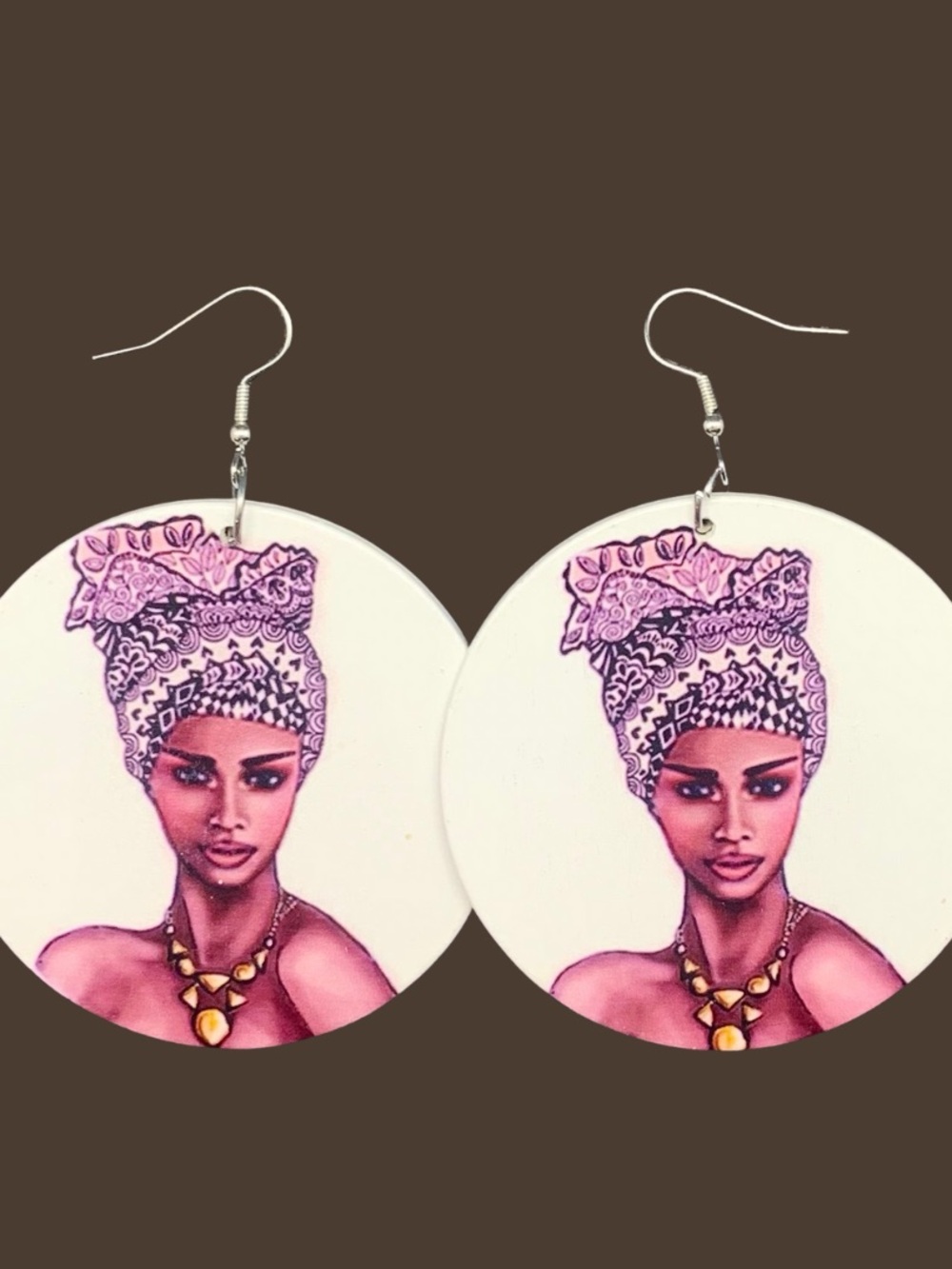 Pink Headwrap Portrait Drop Earrings